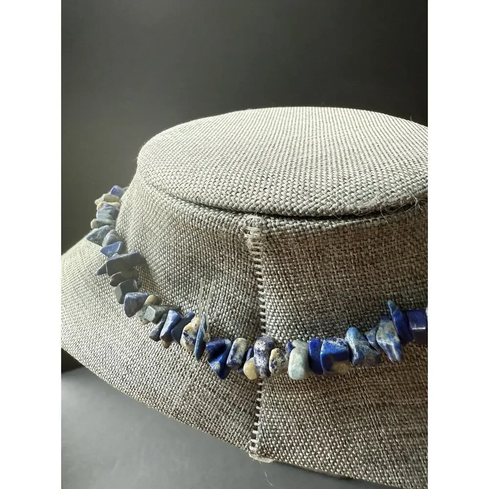 Lapis Lazuli Nugget Chip Necklace Beaded Boho Festival Coastal Southwestern